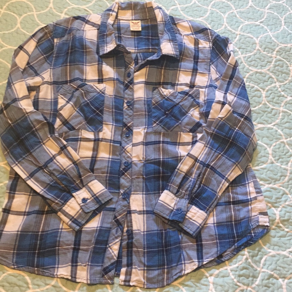 Blue and white flannel button down